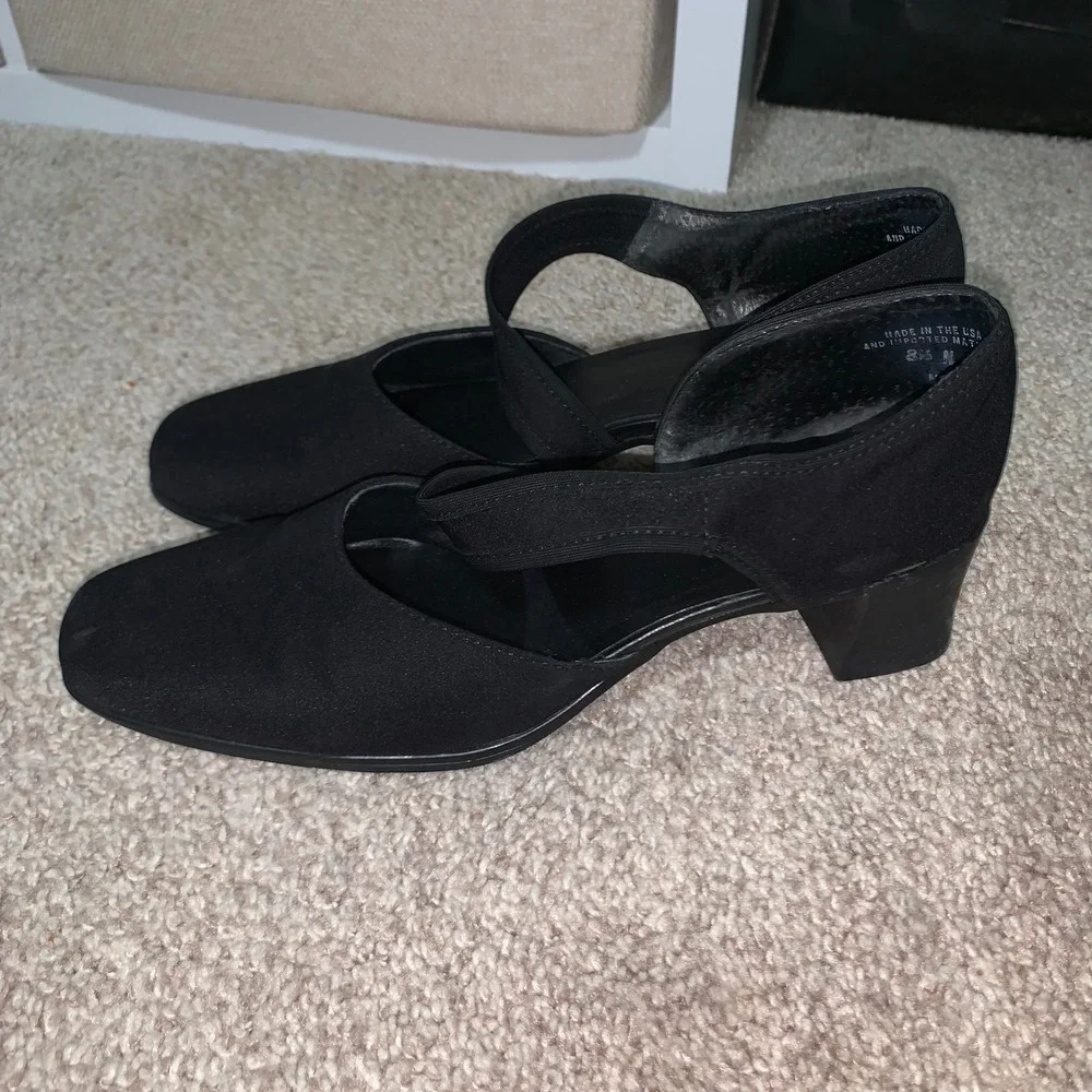 Munro American Black Fabric Block Heel Square Toe Pumps M281587 Womens 8.5 N